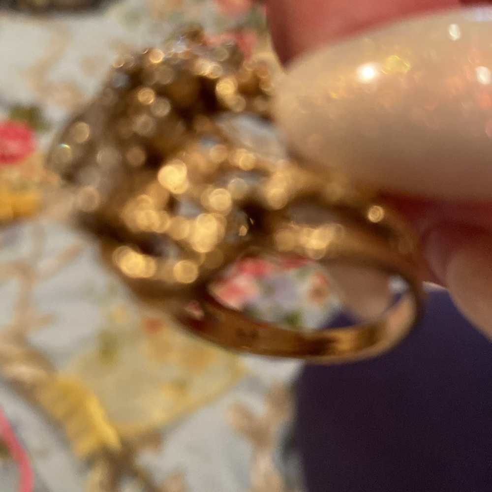 Gold filagree nugget ring 13 diamonds elegant 14kt gold - Picture 4 of 6